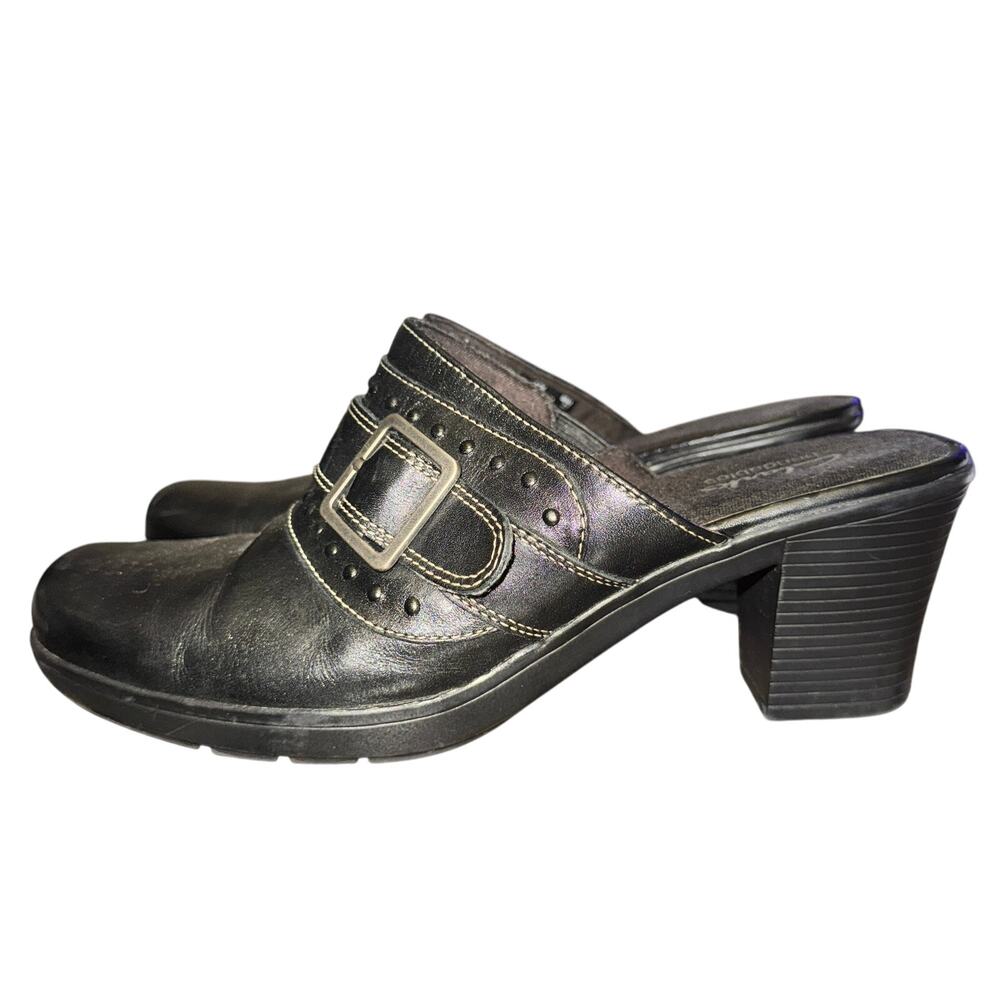 Clarks Bendables Mules Women's Size 9.5 M Black Leather Clog Slip On Shoe